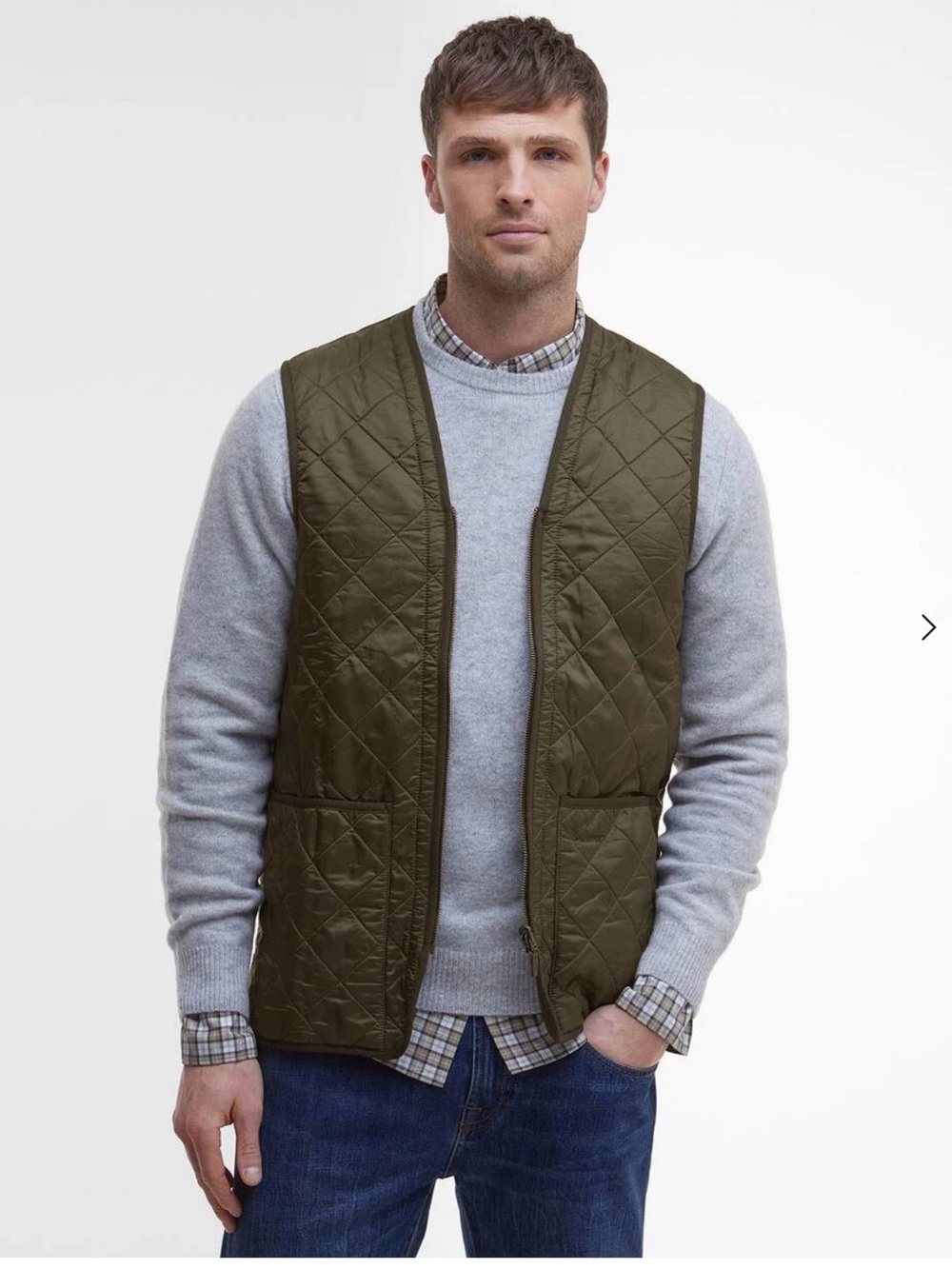NWT Barbour Polarquilt Zip-In Liner Vest Men’s XL Olive Quilted Fleece